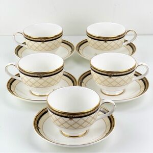 Set Of 5 Royal Doulton Baroness Teacups & Saucers